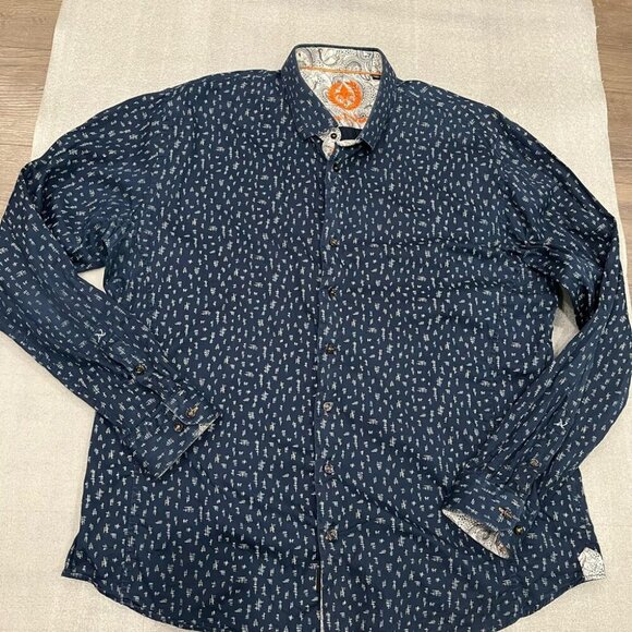 [7/US 3XL]Au Noir Blue Prints Dress Shirt - Picture 1 of 8